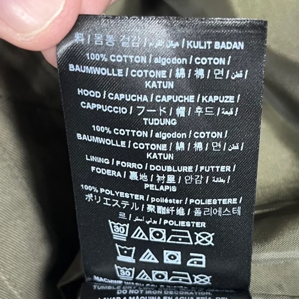 Guess Field Jacket Mens Small Olive Green Military Utility Packable Hood Cotton